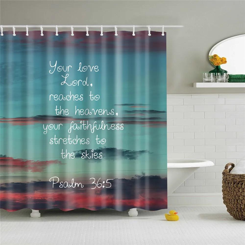 Wooden Door Shower Curtains Bathroom Curtain Stripes Letters Printed Waterproof Bath Screen Curtain for Home Decor with Hooks
