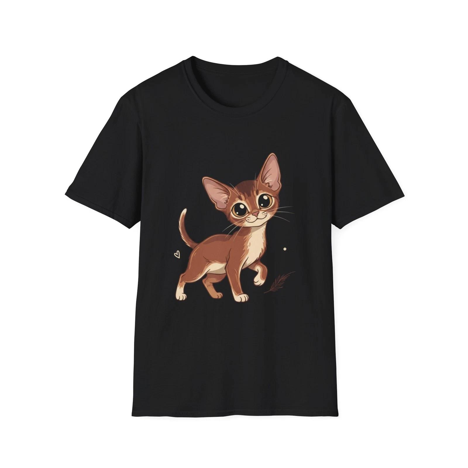 Cat Kawaii Cute Anime Illustrated Black Tee Cartoon Japanese Graphic T-Shirt L