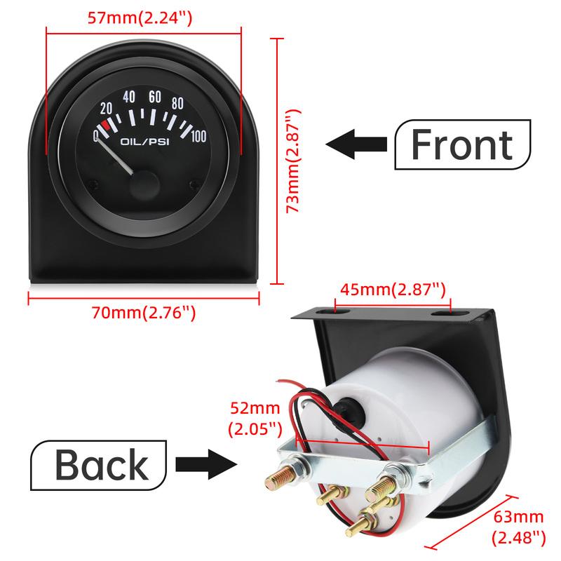 52mm Oil Pressure Gauge 100 PSI 12V with Oil Press Sensor 1/8NP Auto Car Water Temp Oil Temperature Gauge Fuel Level Gauge Volt