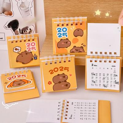 Kawaii Mini Small Desk Calendar July 2024 To December 2025 Pocket Portable Carton Calendar Punch Plan Officce Desktop Decoration