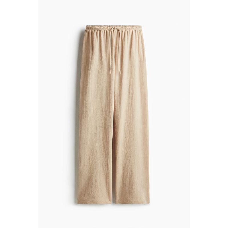 

HM Women clothes Casual Pants Summer Thin High Waist Pants Elastic Waist Loose Straight Wide Leg Pants 1216645 Beige 170/88(L)
