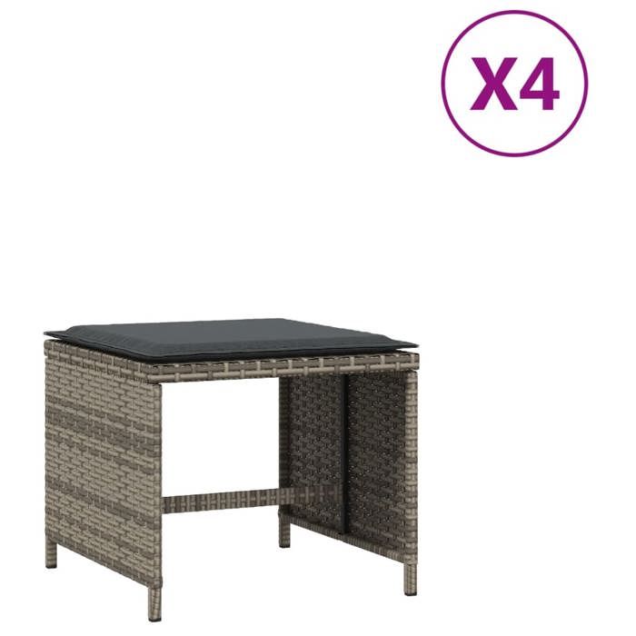 VidaXL Lot de 4 Tabourets de Jardin avec Coussins, Chaises de Patio, Sièges de Terrasse, Meubles d'Extérieur Arrière-cour, 365043