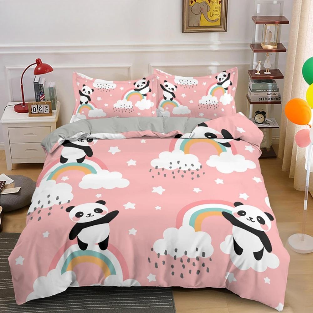 Cartoon Lovely Panda Bedding Set White Bed Linen 3D Print Gift for Kids Girls 2/3pcs Twin Single Queen King Size Duvet Cover Set