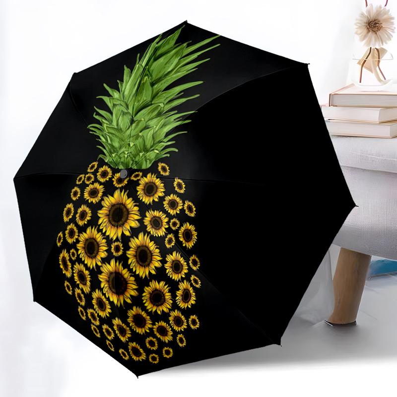 1pc Pineapple Sunflowers Automatic Open/Close Umbrella Compact Folding Umbrella, All-Season Portable Umbrella for Women/Men F1124102