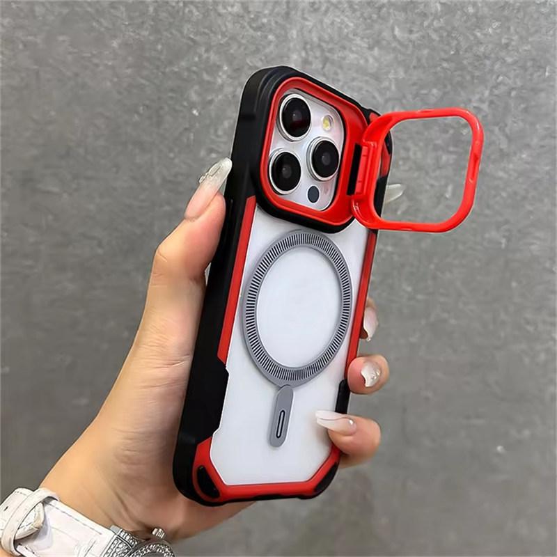 

Ударопрочный защитный чехол Armor Stand для iPhone 16 15 14 13 12 11 Pro Max Plus для магнитного беспроводного зарядного чехла Magsafe iPhone 11 красный