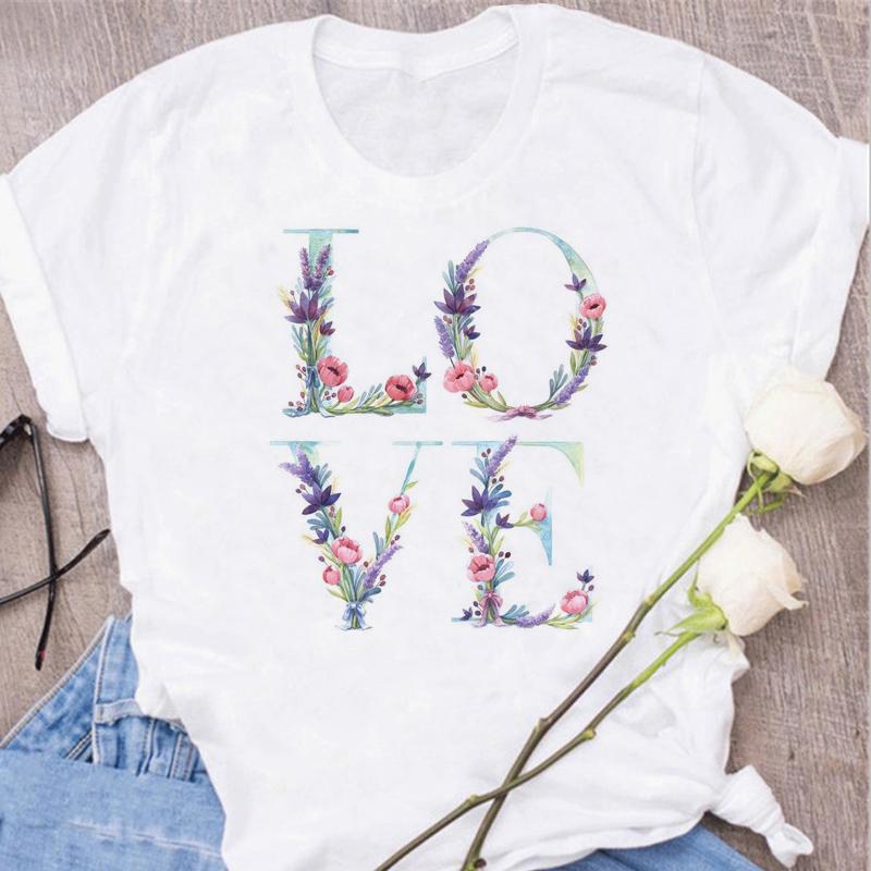 New Women T Shirt Gold Letter Love Print T Shirt Female Short Sleeve Tops Tee 90s Girls Black T-shirt Women Casual Tee Shirts