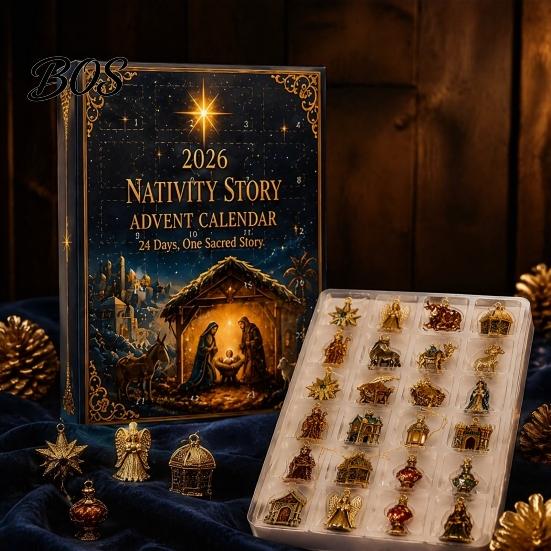 Holiday Countdown Gift Box 2026 Nativity Story Christmas Advent Calendar, 24 Days Calendar Religious Keepsakes with 2D Acrylic Keepsake Ornaments for