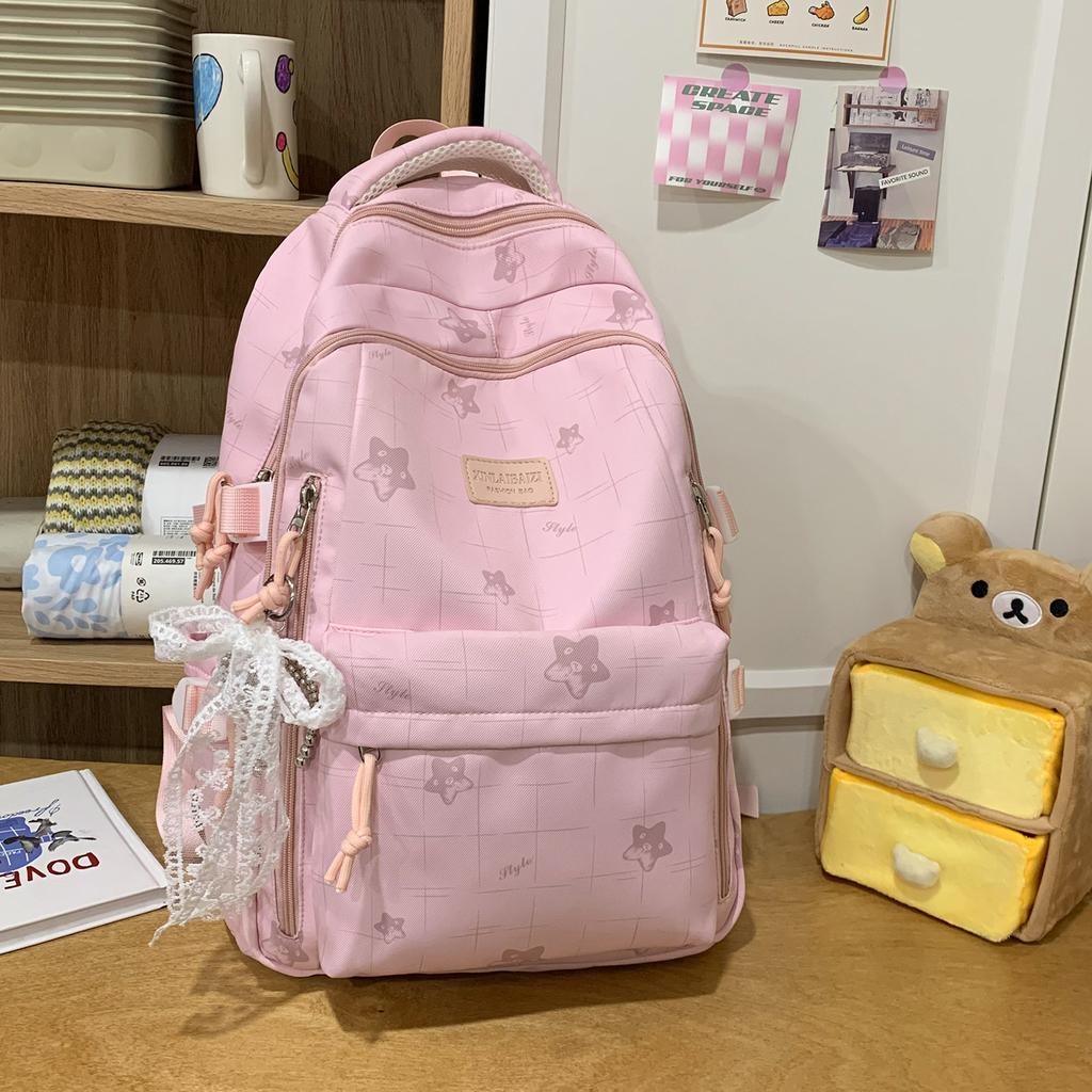 Schoolbag Ice Blue Cream Butterfly Dark Pattern Soft Girl Backpack Youth Vitality Primary and Secondary School Students Grades 1-1 Backpack