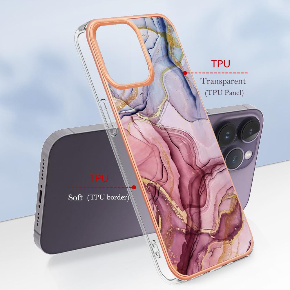 YB IMD Series-16 Style-E For iPhone 16 Pro TPU Case Marble Pattern Electroplating Phone Cover