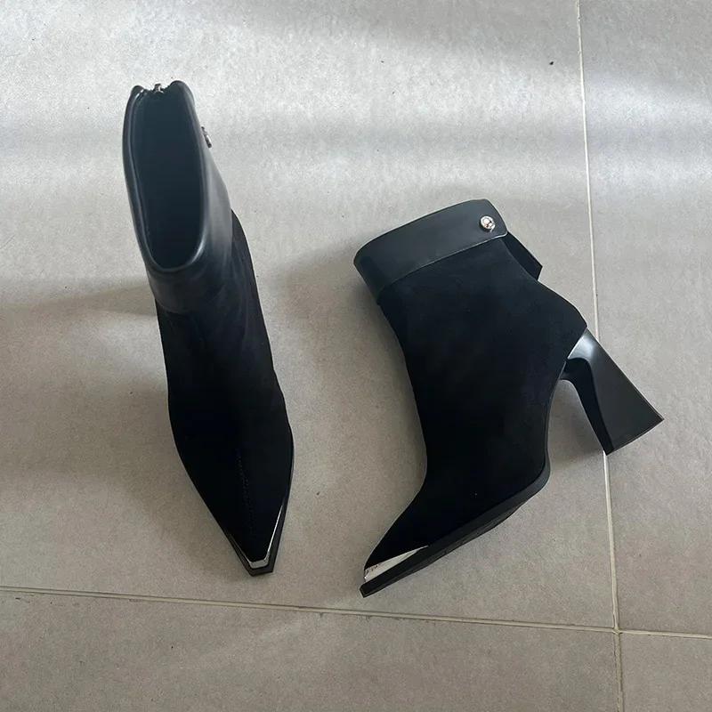 Vintage Leopard Women Ankle Boots Fashion Pointed Toe Short Booties Autumn Winter Laides Concise Thick Heel Shoes