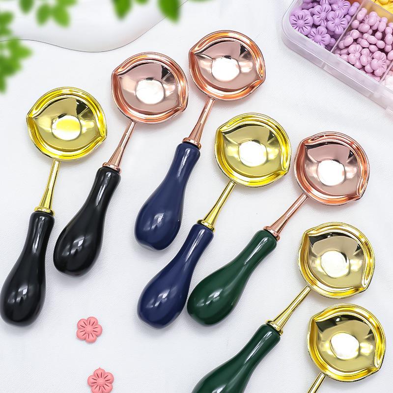 Double-Headed Wax Seal Spoon with Gold & Rose Gold Handles – Wax Melting Accessory for Sealing Stamp.