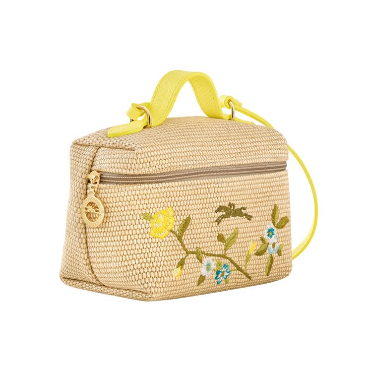 New LONGCHAMP Le Panier Pliage Canvas With Leather Portable Canvas Shoulder Bag, Crossbody Bag Mini Women's Yellow 10187HCE020
