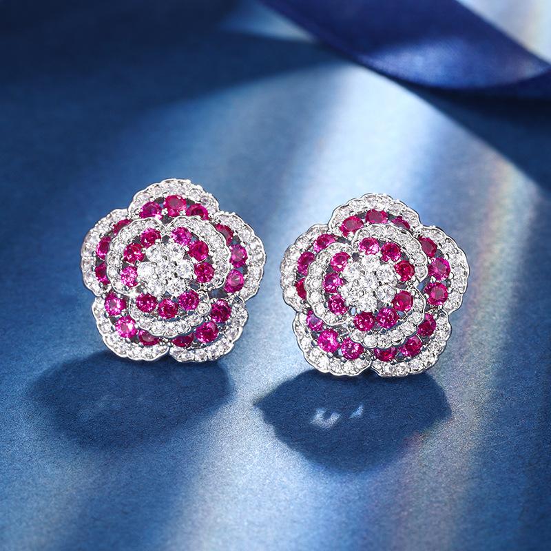 Autumn And Winter Jewelry Copper Bottom Gold-Plated Simulation Red Corundum Rose Temperament Light Luxury Suit Women