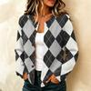 Women's Casual Plaid Print Long Sleeve Button Front Knit Cardigan Sweater for Fall and Winter