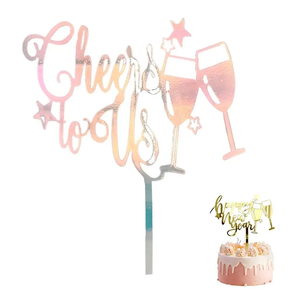 Happy New Year Acrylic Cake Plaque Silver Black Simple Shower Accessories Tools Dessert Baby Decor Cake Design Toppers Acry E0T0
