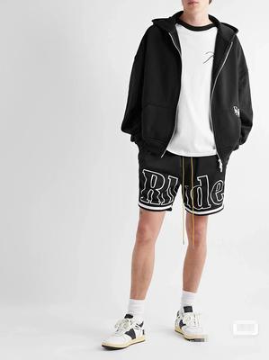Cross-border Trendy Brand RHUDE American High Street Two-color Splicing Stripe Elastic Sports Mesh Basketball 5-point Shorts for Men and Women