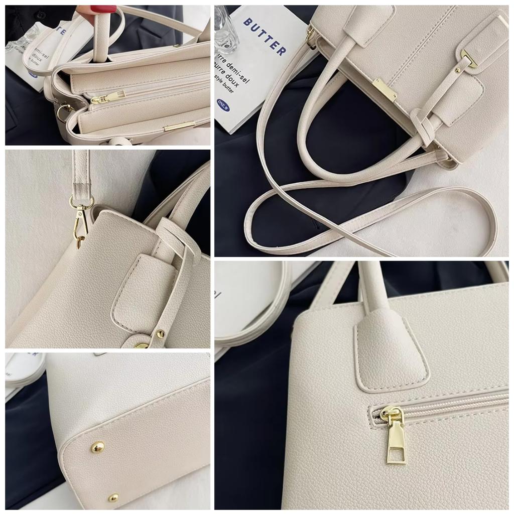Kanon Crochet 2-Way Shoulder BagHandbag, Square Design, Perfect for Office, Business, Formal Occasions, Commuting, Lightweight, with Charm, Synthetic