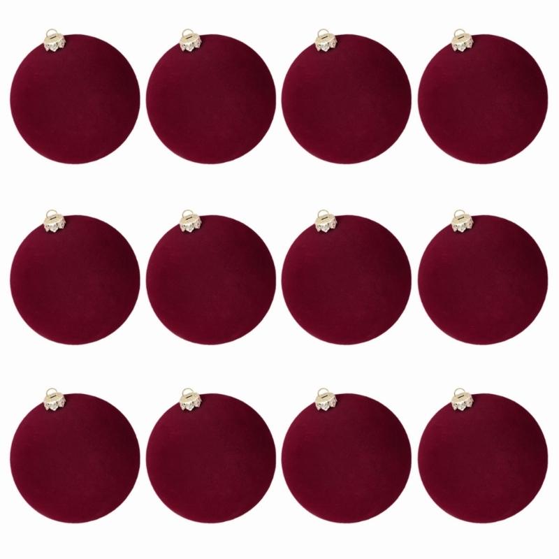 12pcs Sturdy Flocking Christmas Baubles 6cm Shatterproof Ornament for Holiday Home and Party Supplies Decoration