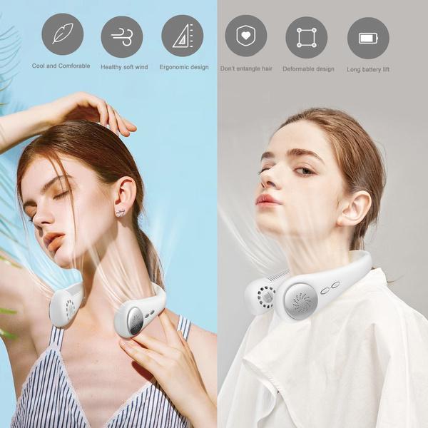 Hanging Dual Cooling Neck Fan Mini Bladeless Fan USB Portable Rechargeable Quiet Ventilator for Traveling Outdoor Indoor