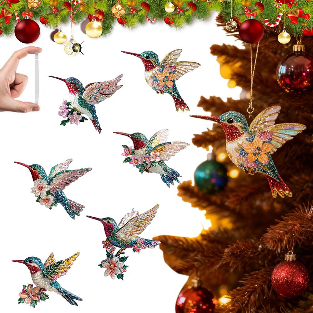 2D Acrylic Hummingbird Ornament Colorful Crystal - Like Bird With Flower For Christmas Tree Hanging Holiday Home Decor Pendant