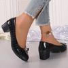 Mode 2025 Mode Slipper Damen High Heels Runde Zehenpartie Blockabsatz Pumps Schleife Metalldekoration Flach Übergröße Büro & Karriere