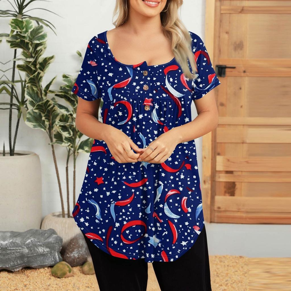 Women's Casual T-Shirt Printed Round Neck Pullover Short Sleeve Top