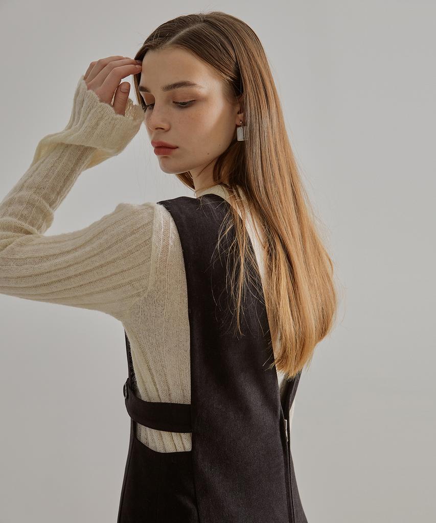 ETMON Scallop See-Through Knit Top Cream