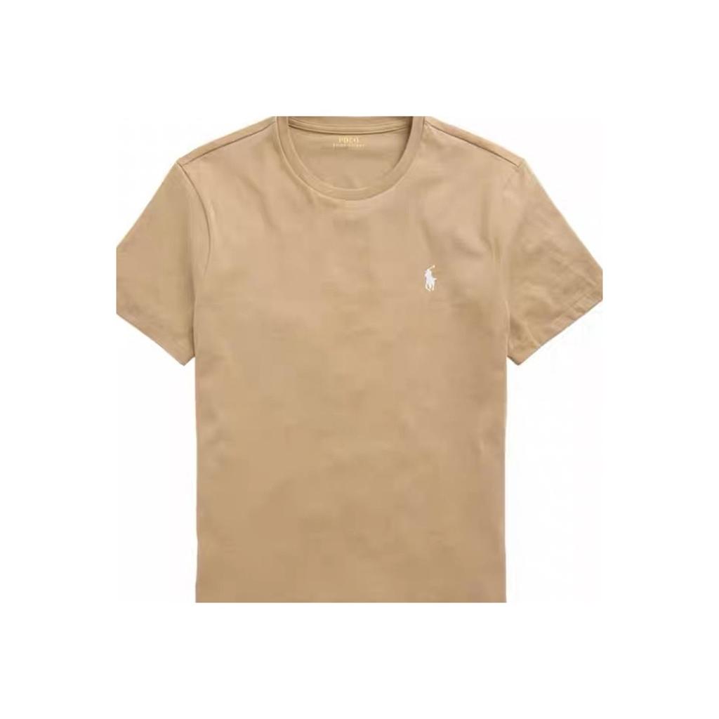 Polo Ralph Lauren FW23 Solid Color Small Pony Embroidered Crew Neck Short Sleeve T-Shirt Men T-Shirt Khaki 710671426-241