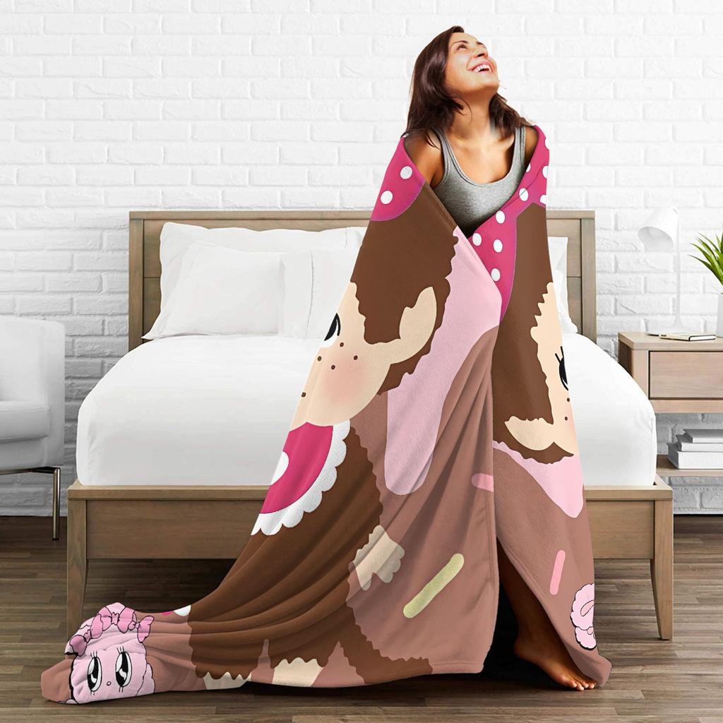Warme Decke Mädchen Jungen Dekorativ Niedlich Monchichis Überwurfdecke Flanell Tagesdecke Für Draußen Flauschige Sofa Bettdecke