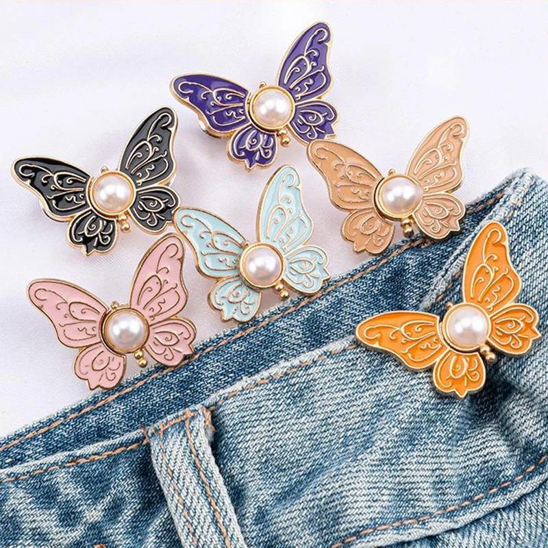 1Pc Butterfly Waist Button Jean Button Pin Reusable Clothing Fitting Tools For No Sewing Required Buttons Pants Decoration