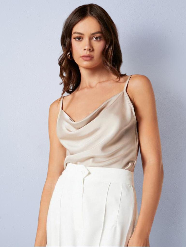 Women's Japanese Satin Vest Sling Spring Pile Pile Collar Sexy Bottom Swinging Collar Short Top