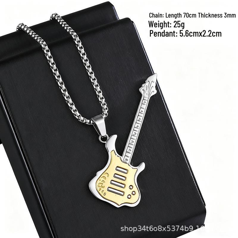 European Hip Hop Guitar Pendant Necklace - Trendy Titanium Steel Street Dance Sweater Chain Ornaments