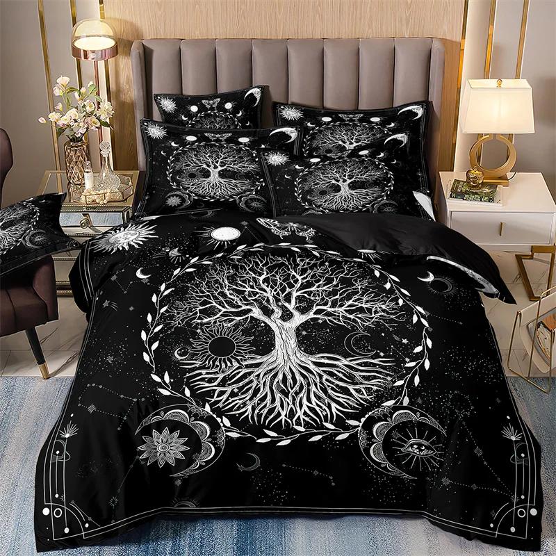 Bedding Set With Duvet Cover And Pillowcases, Starry Sky Print, Sun And Moon, 2 People, 220x240, Luxury Galaxy Series, Winter