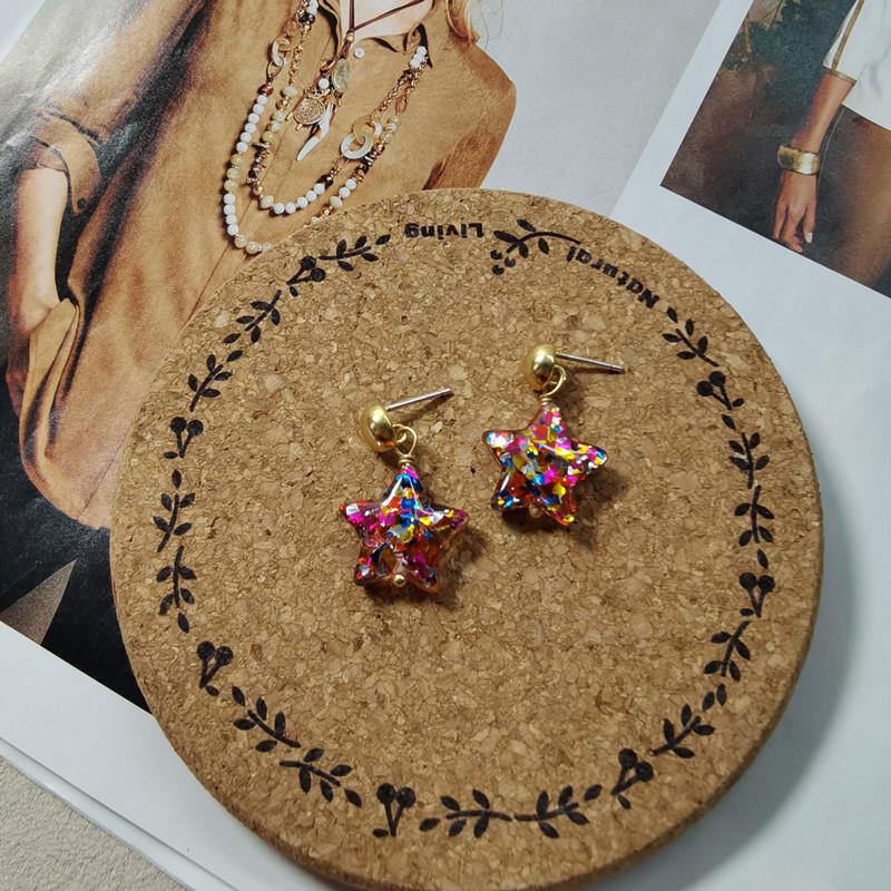 2021 Colorful Retro Star Christmas 925 Silver Earrings