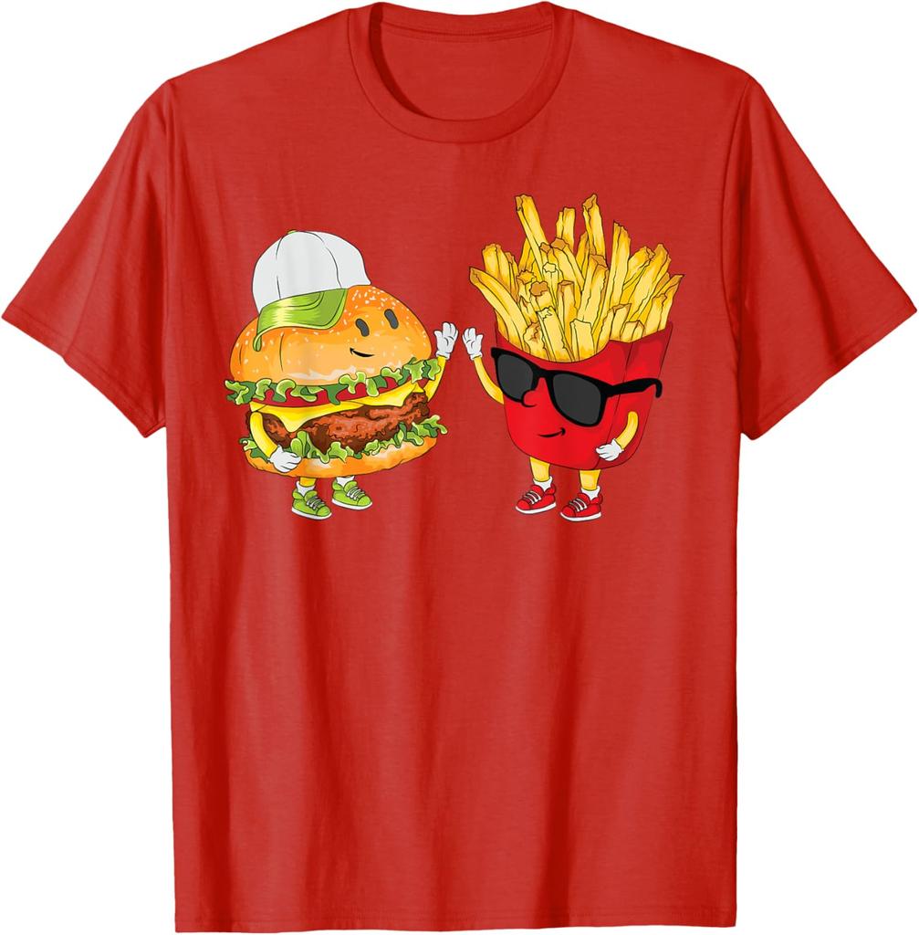 Hamburger Fries High Five Funny Combo Snack Graphic Print Men's T-Shirt Casual Daily Tee