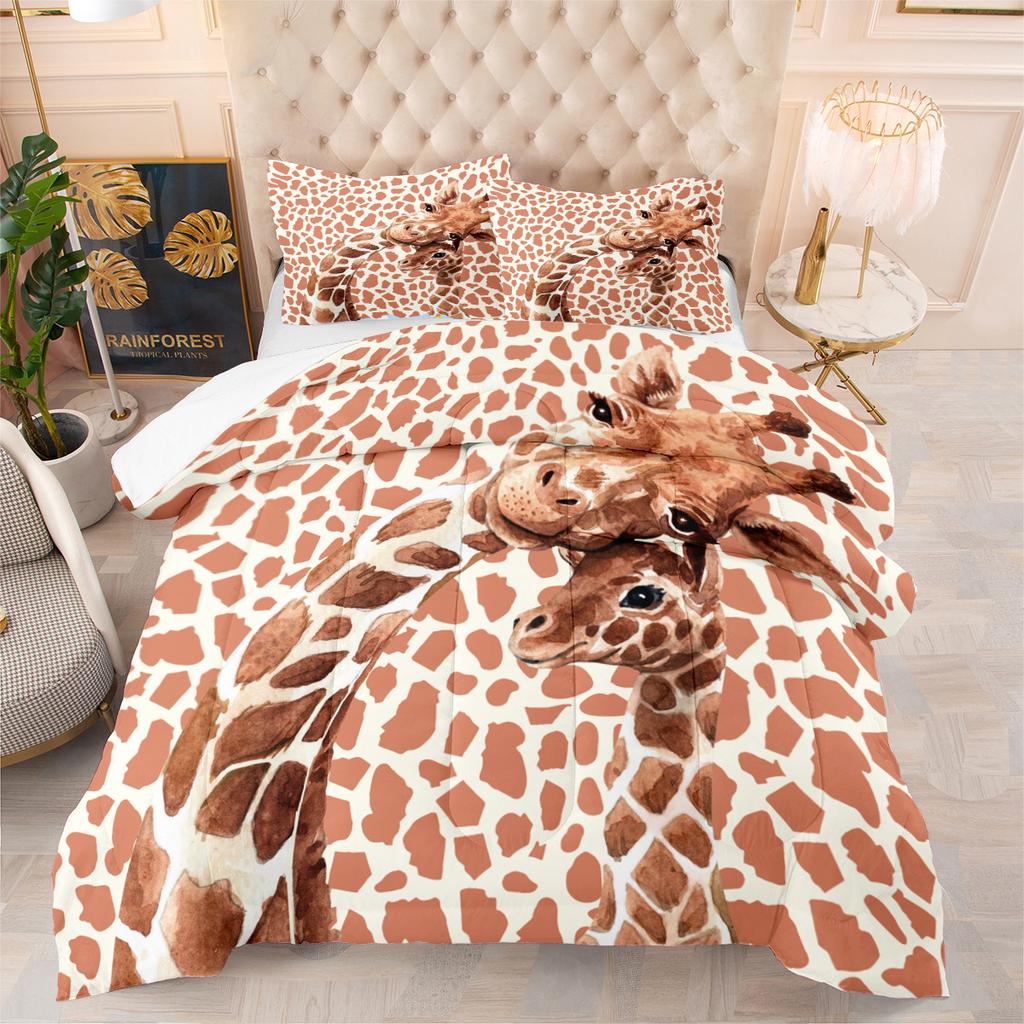 Animal Series Digital Print Quilted Comforter Bedding Set - 3 Piece Cartoon Duvet Cover Set