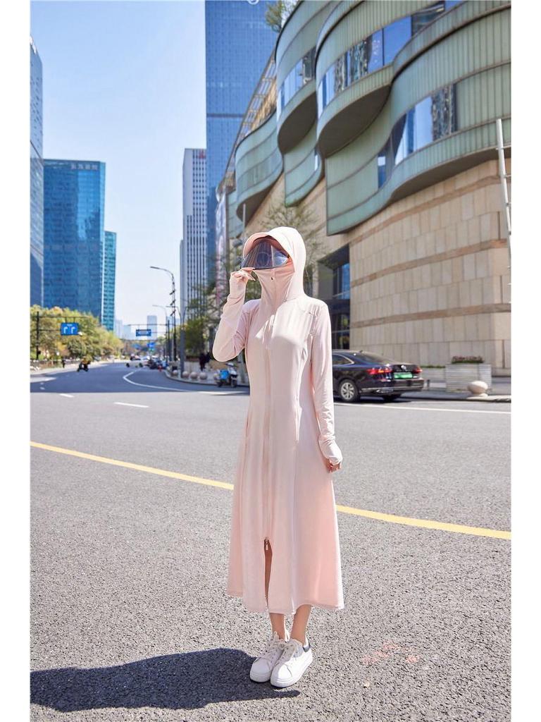 Dámský dlouhý letní kabát z ultra tenkého ledového hedvábí pro ochranu před sluncem