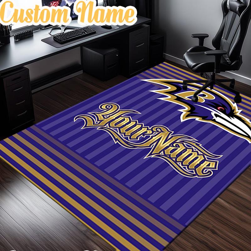 Custom Name football Ravens Logo  Rug, Office Rug, Chair Rug, Carpet for Living Rooms, Doormat Game Rug Home Decor Christmas Gifts