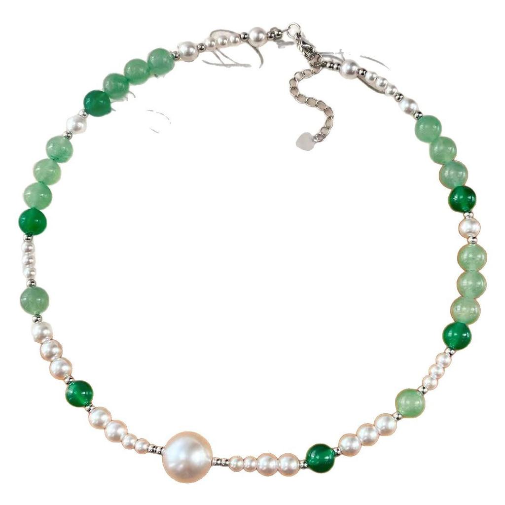 Vintage High Quality Artificial Crystal Pearl Natural Dongling Jade Necklace