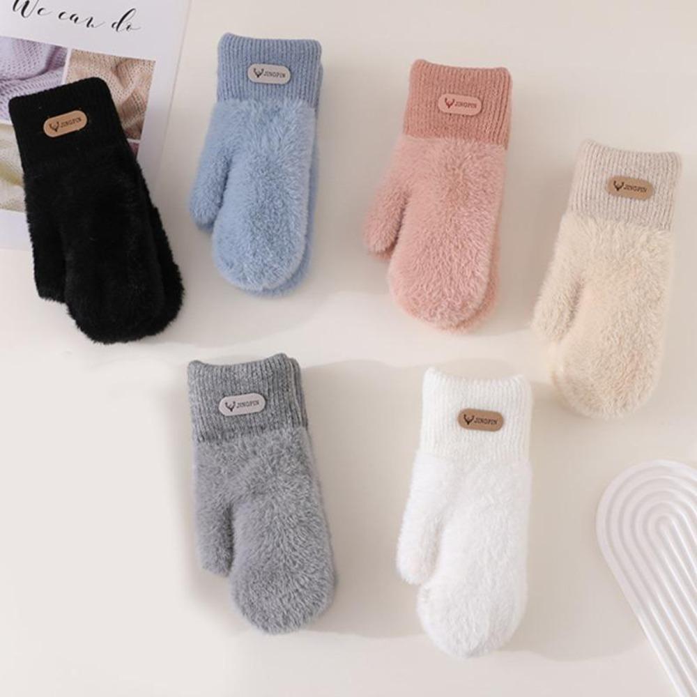 Double Layer Velvet Thickened Warm Gloves Solid Color Versatile Gloves for Outdoor Cycling Winter Warm Plush Inner Mittens