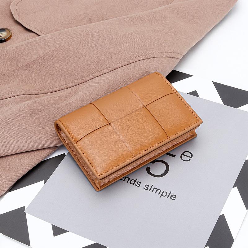 Sheepskin woven short women's change bag fashionable and versatile temperament genuine leather business card bag multi-functional e small card bag