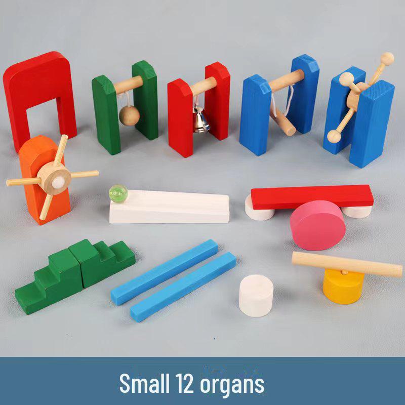 Eğitici Ahşap Domino Yapı Blokları Seti - Çocuklar için 120 Renkli Parça