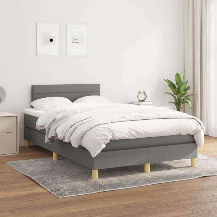 3140682 vidaXL Lit à sommier tapissier avec matelas Gris foncé 120x200cm Tissu