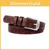 Leather Boho Inspired Belt With Embossed Design And Silver Buckle Womens For