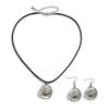 Classic Sun Pendant Necklace Set with Imitation Pearls and Waxed Leather Cord