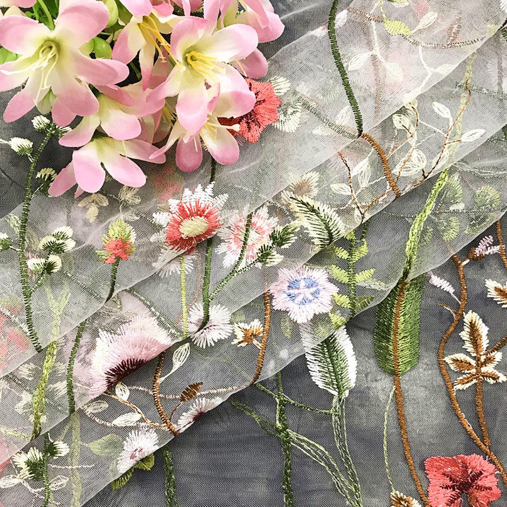 1 Yard Florals Lace Embroidered Printed Net Fabric Black White Soft Mesh DIY Clothes Wedding Dress Tutu Skirt Curtain Crafts