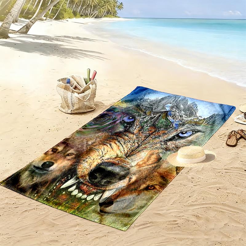 Wolf Print Beach Towel, Large Soft Quick Dry Towel for Beach Camping Swimming