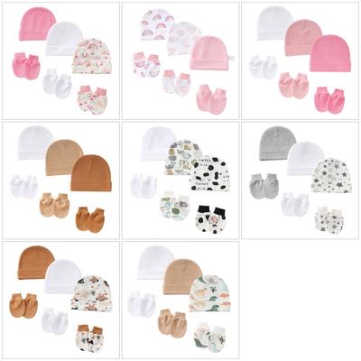 3 Set Baby Bonnet Hat Feature Foldable Cuff with Mittens Cotton Fabric Gentle On Skin Multiple Color Available