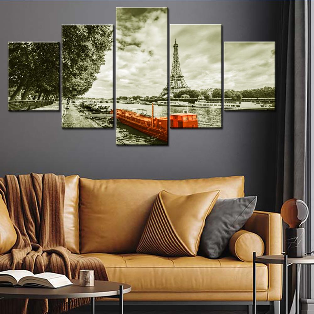 

5 Pieces Canvas Wall Arts Poster Painting Eiffel Tower Themed Canvas Prints Living Room Home Decorative Image Interior Artwork 20X35 20X45 20X55CM