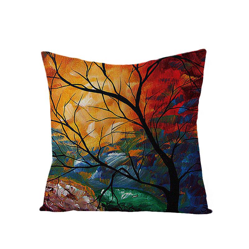 Home Oil Painting Tree Pillow Cover Polyester Sofa Car Pillow Cushion Cover Combination Pack